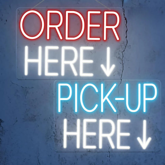 Order Here / Pickup Here Neon Sign 2 Pack