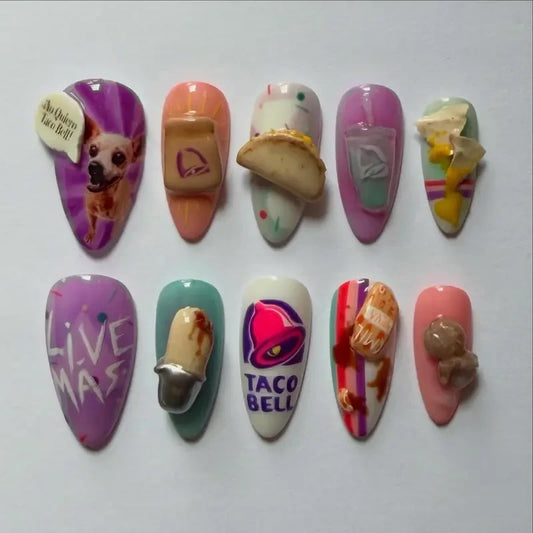 Taco Bell Handmade Press on Nails