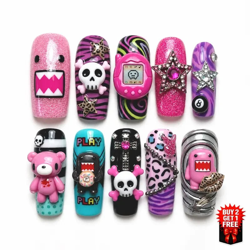 Y2K Punk Domo Handmade Press On Nails
