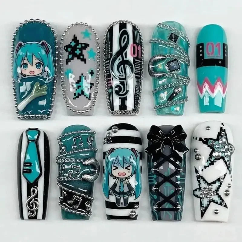 Hatsune Miku Handmade Press On Nails