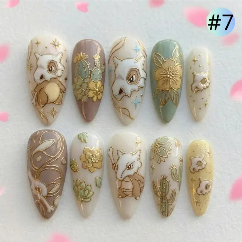 Cubone & Marowak Pokemon Handmade Press-on Nails