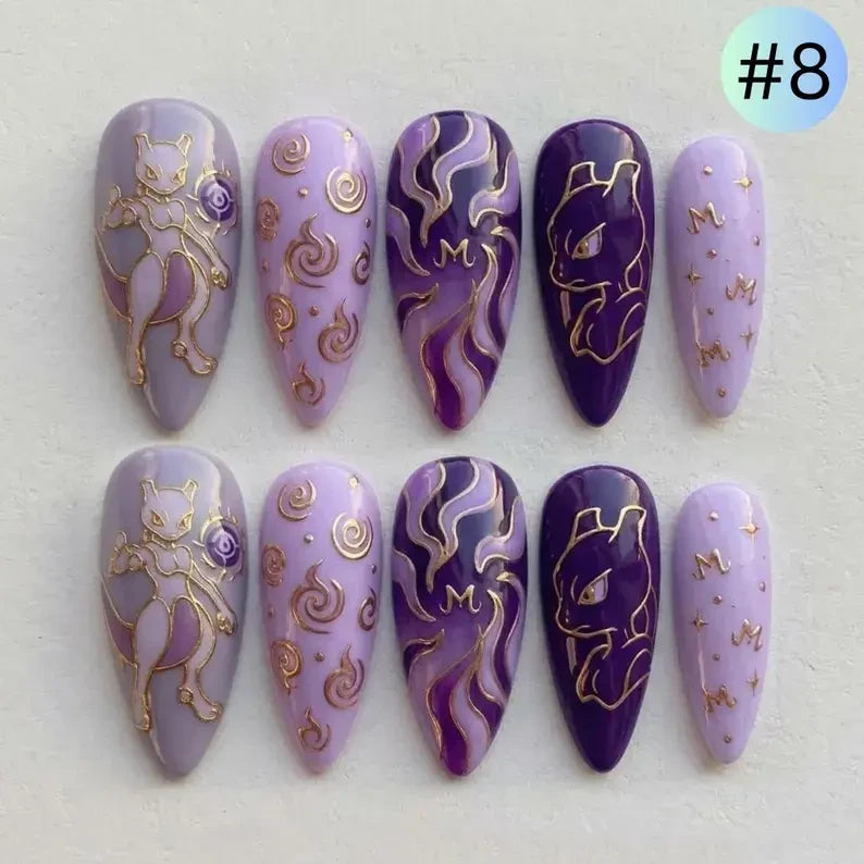 Mewtwo Pokemon Handmade Press On Nails