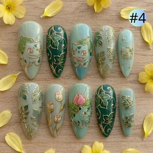 Bulbasaur & Ivysaur Pokemon Handmade Press On Nails