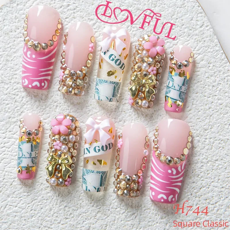 Girly Money Boss Babe Handmade Acrylic Press On Nails