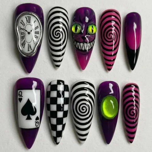 Alice in Wonderland Handmade Press On Nails