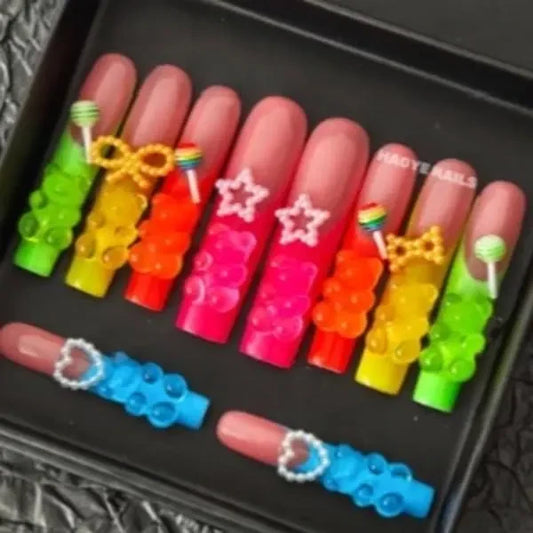 Colorful Gummy Bear Handmade Press On Nails