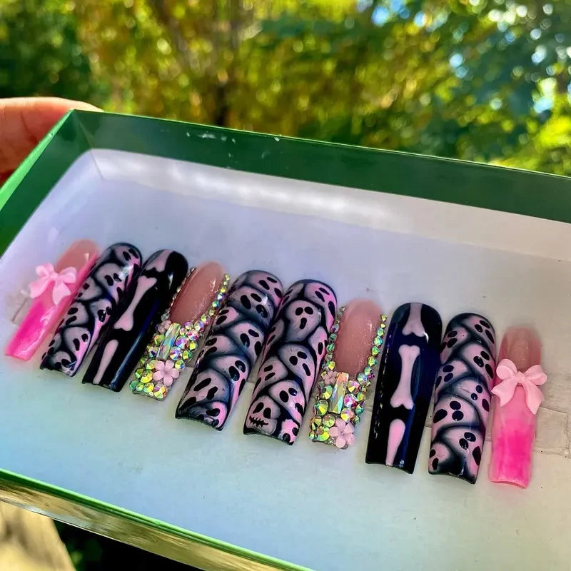 Pink Halloween Preppy Luxury Handmade Press On Nails