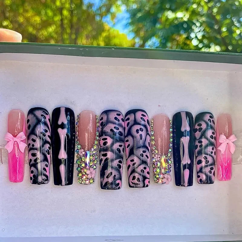 Pink Halloween Preppy Luxury Handmade Press On Nails