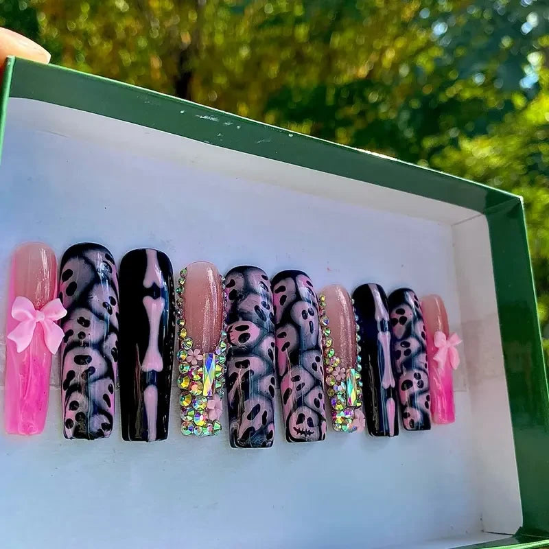 Pink Halloween Preppy Luxury Handmade Press On Nails