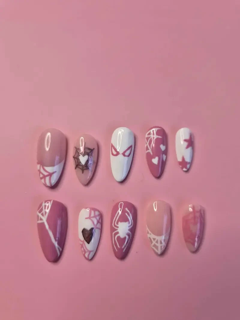 Pink Spiderman Superhero Handmade Press-On Nails