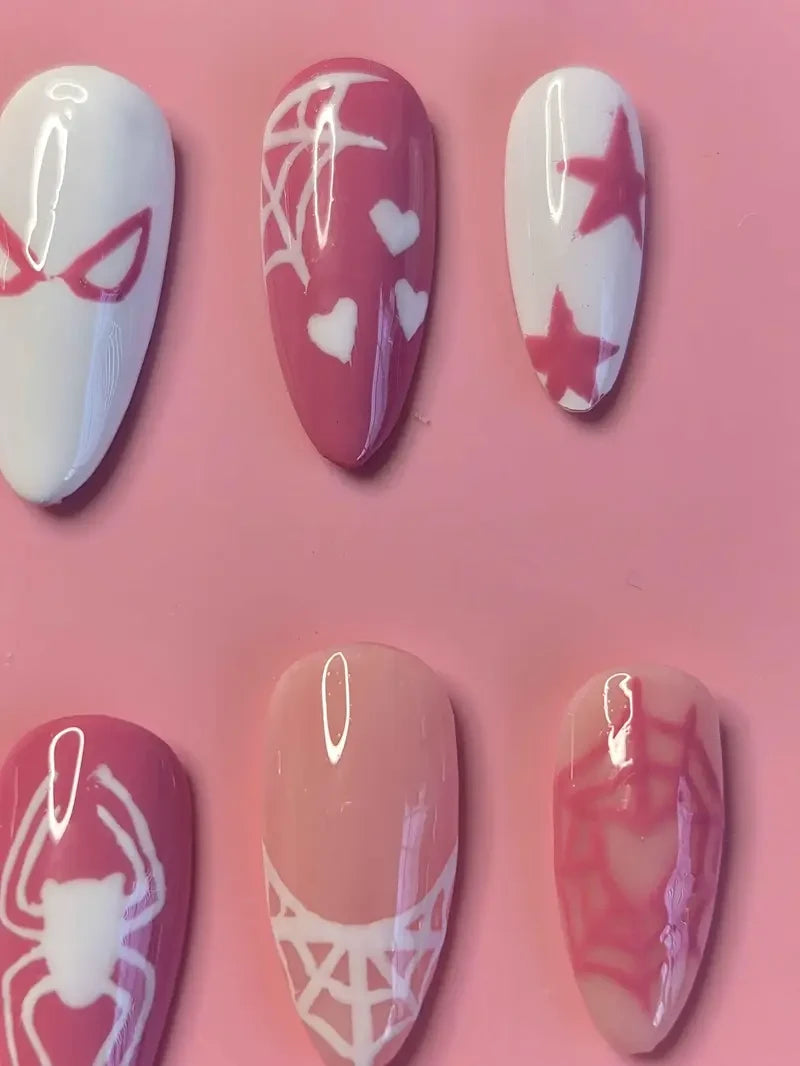 Pink Spiderman Superhero Handmade Press-On Nails