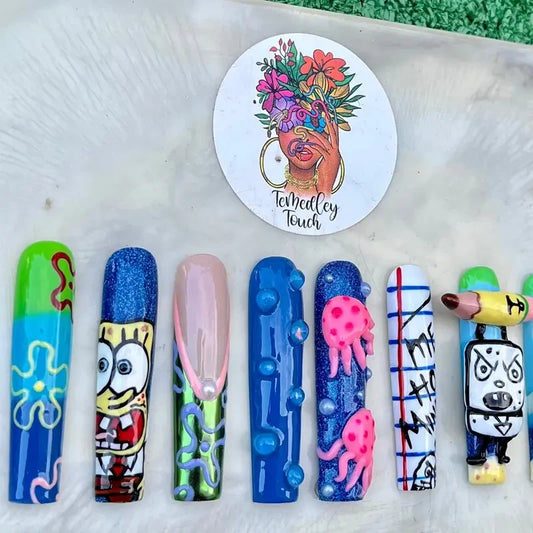 Spongebob Squarepants Doodle Bob (Style 3) Handmade Press On Nails