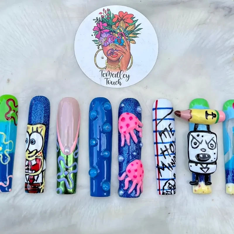 Spongebob Squarepants Doodle Bob (Style 3) Handmade Press On Nails