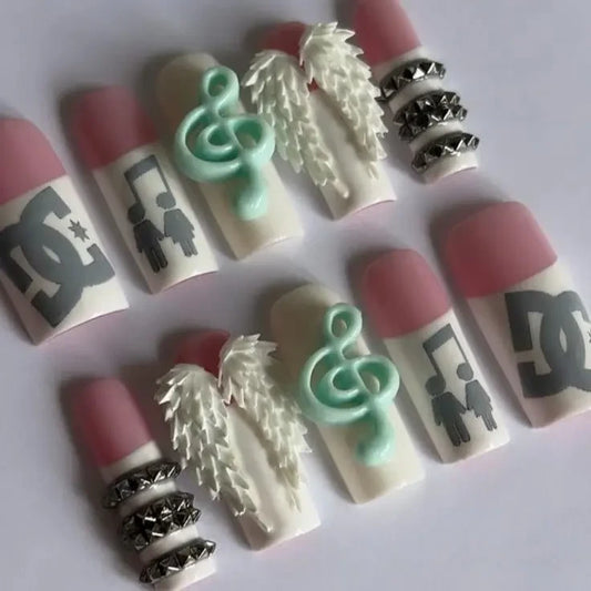 Y2K Angel Wings DC Shoes Alternative Handmade Press On Nails