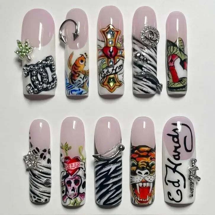 Ed Hardy Inspired Y2K Tattoo Handmade Press On Nails