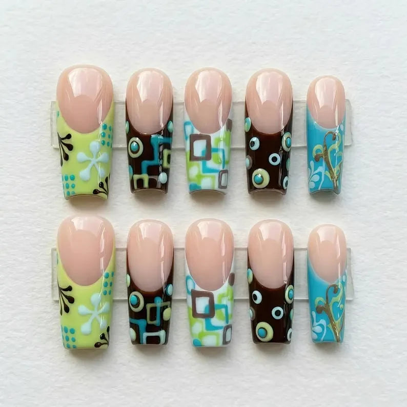 Y2K Floral Handmade French Tip Press On Nails