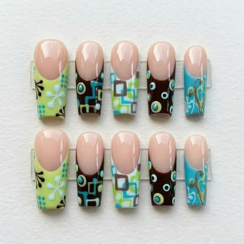 Y2K Floral Handmade French Tip Press On Nails