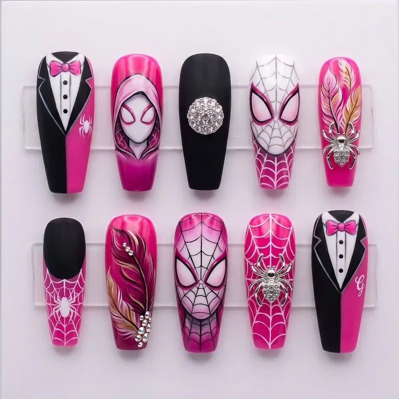 Pink Spiderman Comic Book Girly (Style 2) Handmade Press On Nails
