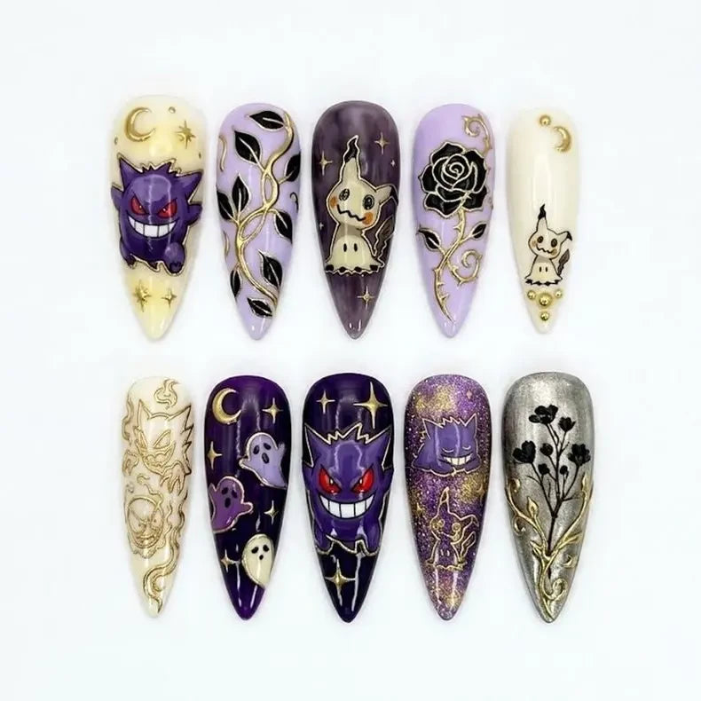 Gengar &amp; Mimikyu Ghost Type Pokemon Handmade Press On Nails