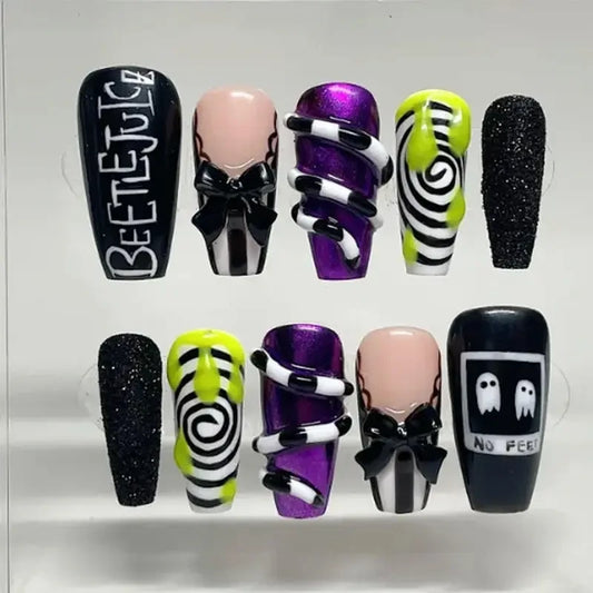 Beetlejuice (Style 2) Handmade Press On Nails