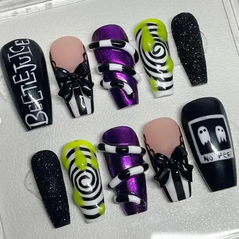 Beetlejuice (Style 2) Handmade Press On Nails