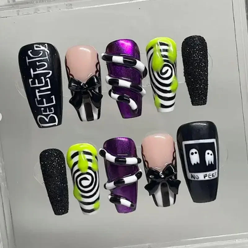 Beetlejuice (Style 2) Handmade Press On Nails