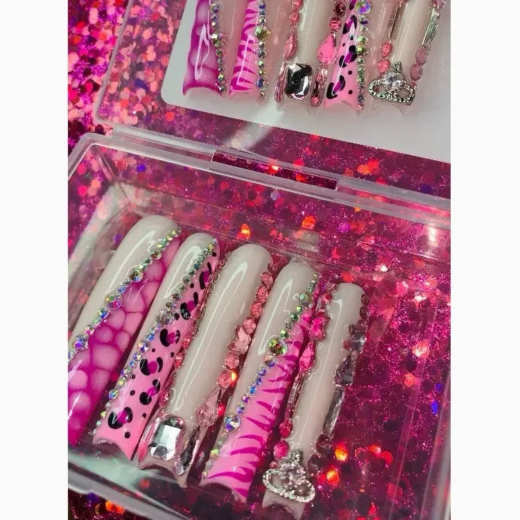 Pink Extra Long Handmade Press On Nails