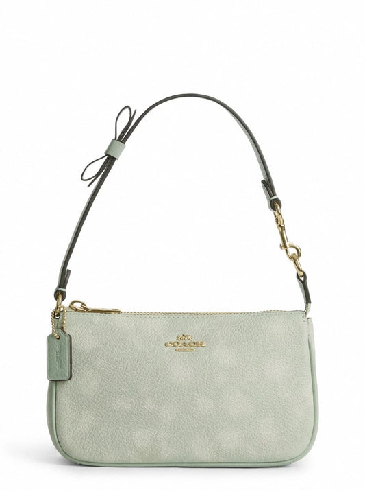 Coach Nolita 19 Women's Shoulder Bag Leather Floral Print With Bow Detachable Strap Zip Pale Green