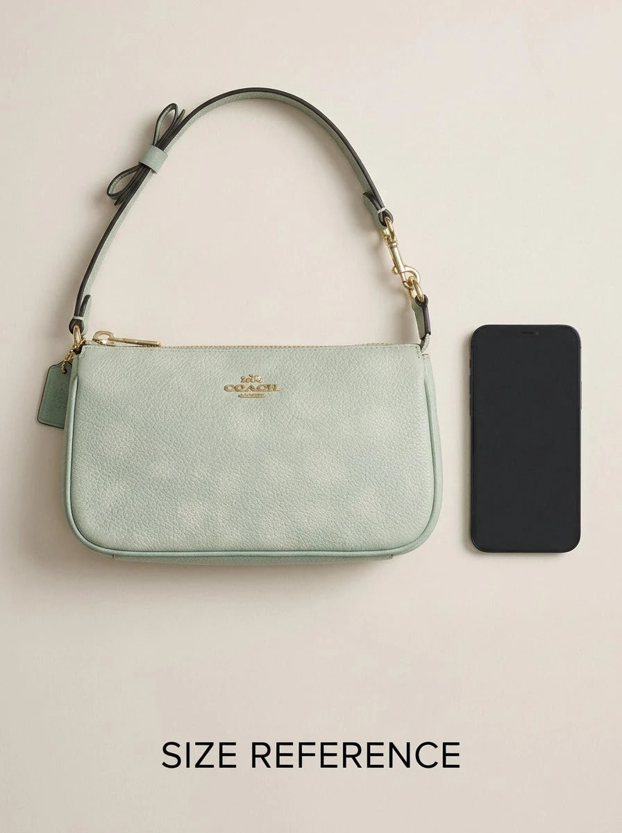 Coach Nolita 19 Women's Shoulder Bag Leather Floral Print With Bow Detachable Strap Zip Pale Green