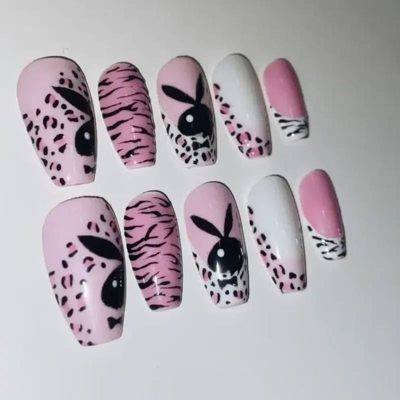 Pink Leopard Playboy (Style 2) Handmade Press-on Nails