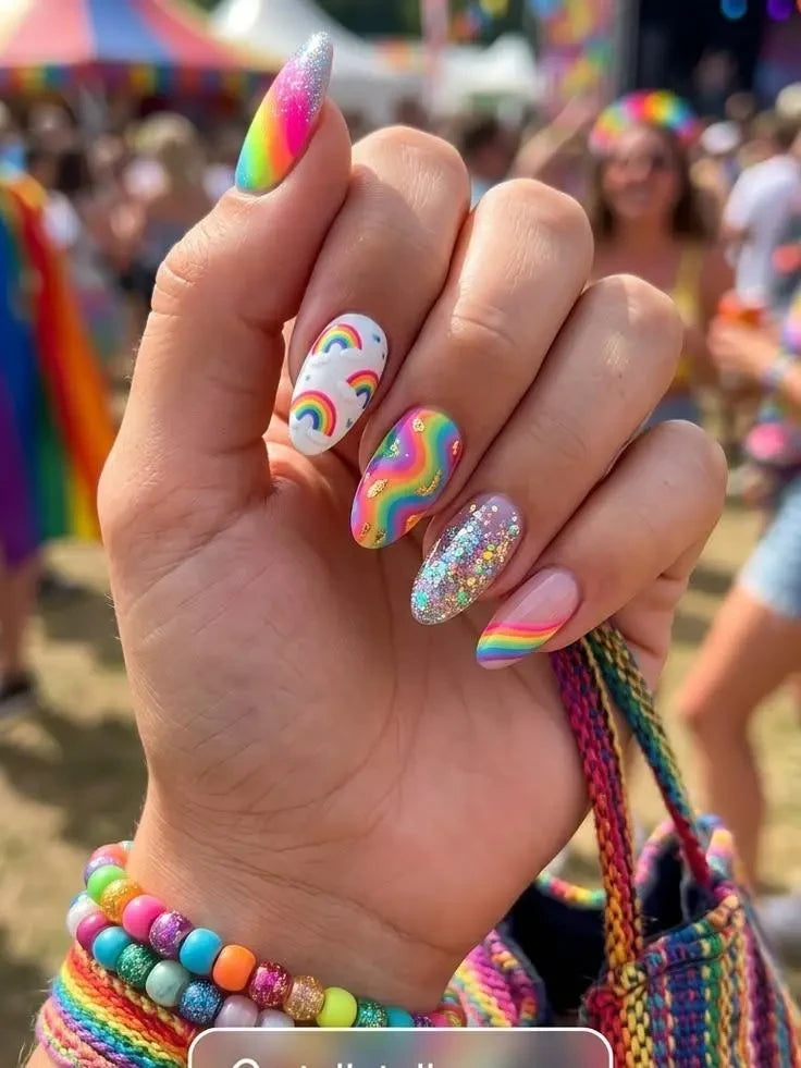 Rainbow Glitter Handmade Press On Nails