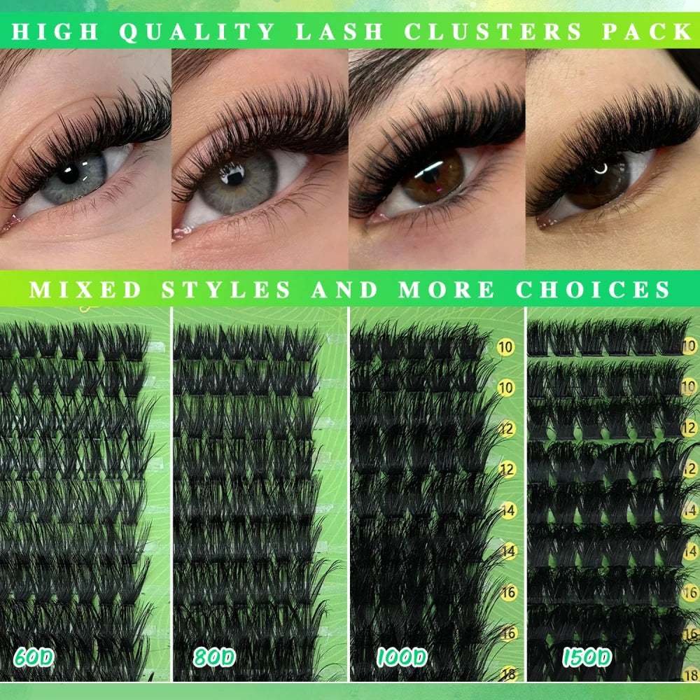 600 Piece Eyelash Clusters Kit - 60D-150D, 10-18mm Length