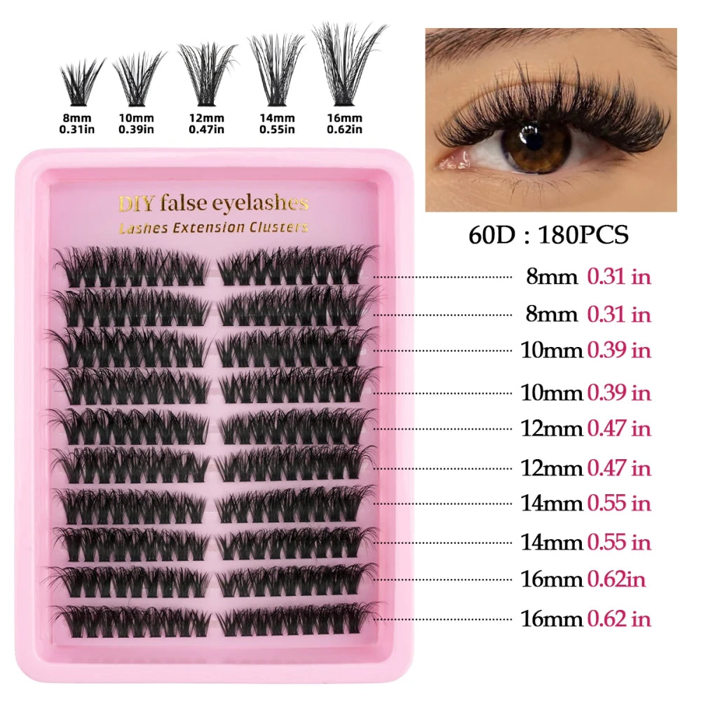 Natural D Curl Lash Extension Clusters
