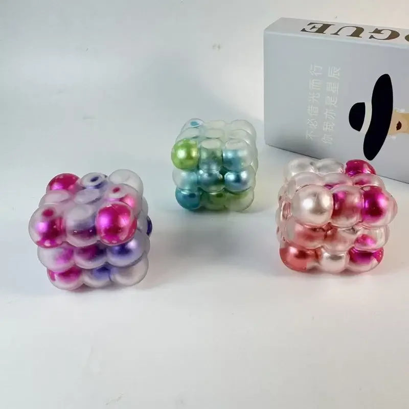 ASMR Squish Square Colorful Bead Fidget Squishy Squeeze Cube