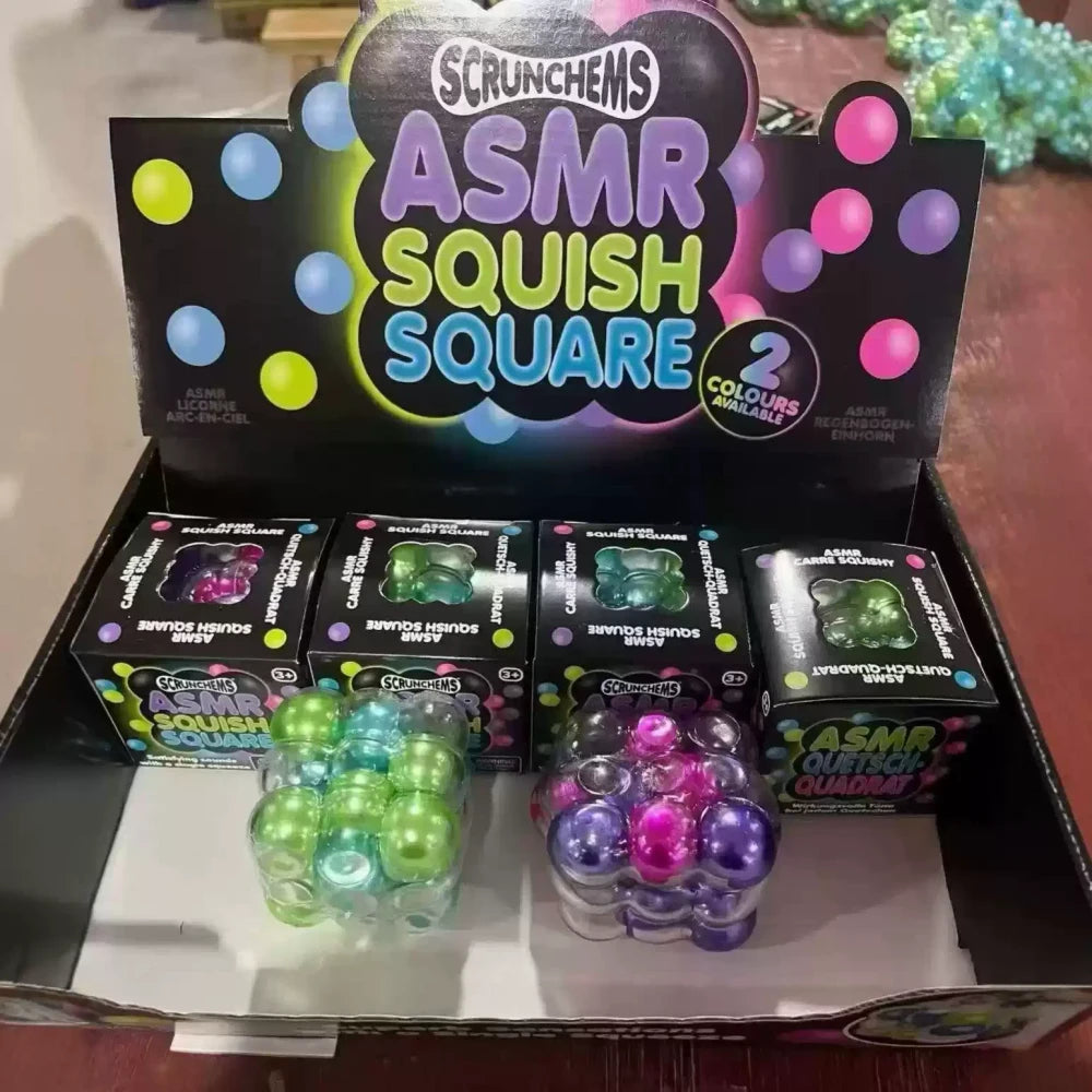 ASMR Squish Square Colorful Bead Fidget Squishy Squeeze Cube