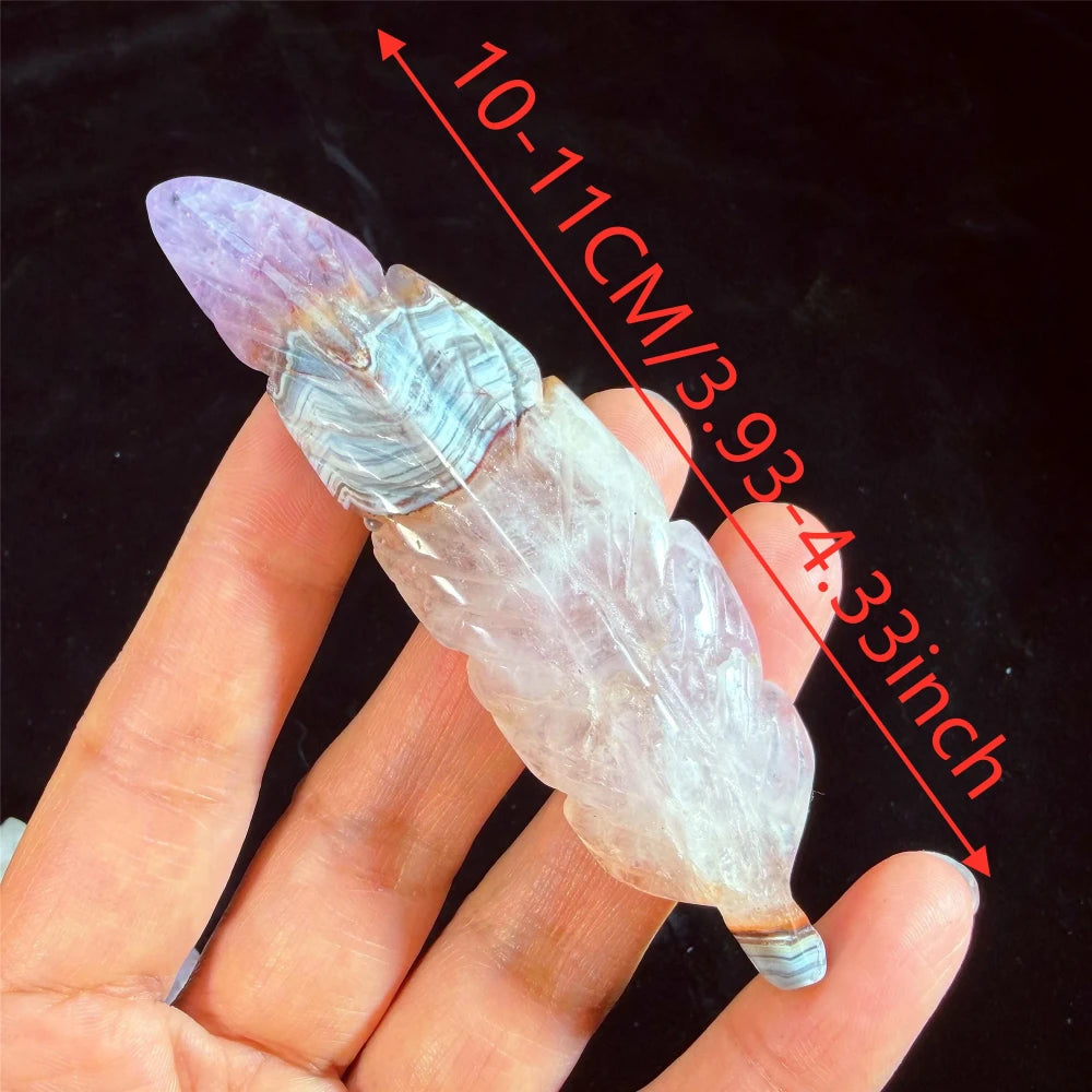 Natural Amethyst & Crazy Lace Agate Carved Crystal Feather Sculpture