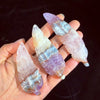 Natural Amethyst & Crazy Lace Agate Carved Crystal Feather Sculpture