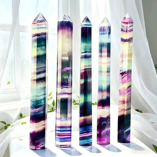 100% Natural Colored Fluorite Crystal Wand