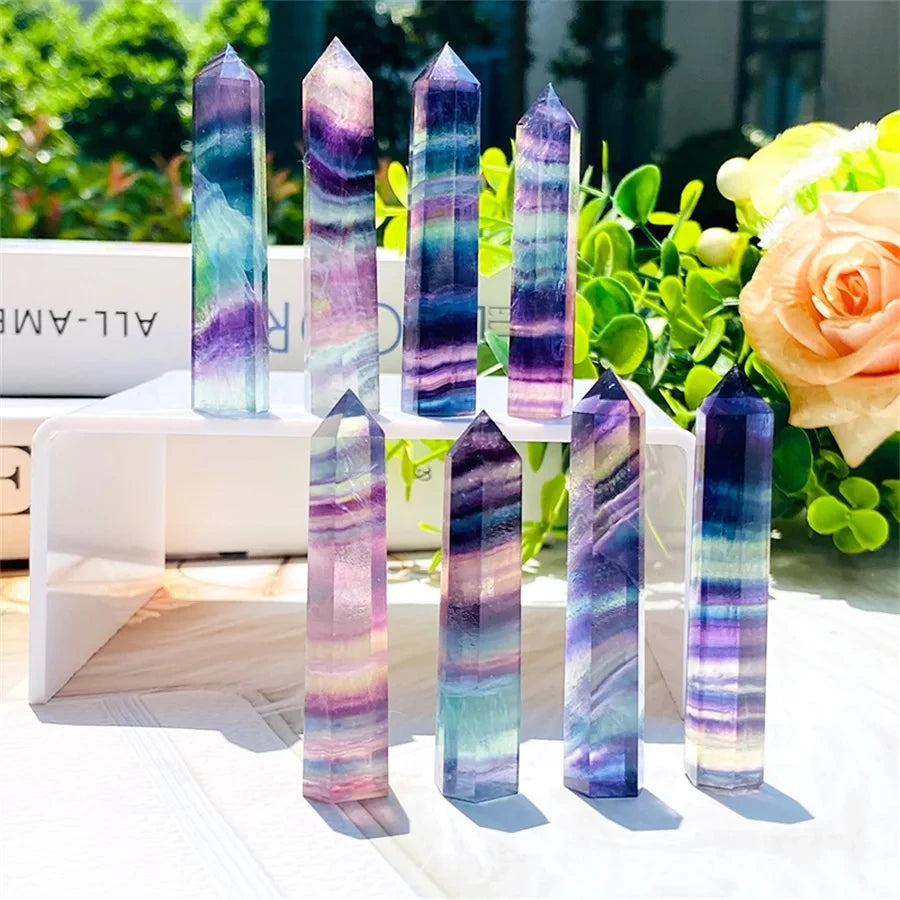 100% Natural Colored Fluorite Crystal Wand