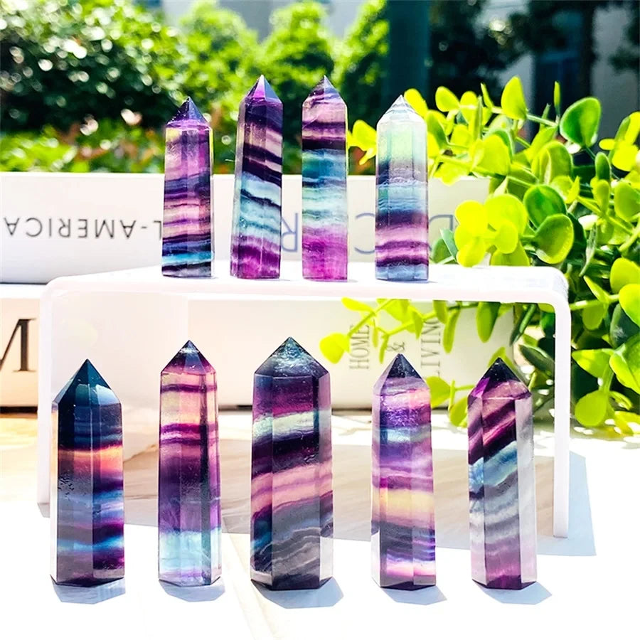 100% Natural Colored Fluorite Crystal Wand