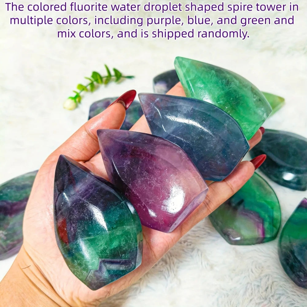 Green & Purple Natural Fluorite Tear Drop Crystal Tower