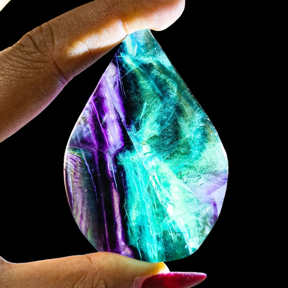 Green & Purple Natural Fluorite Tear Drop Crystal Tower