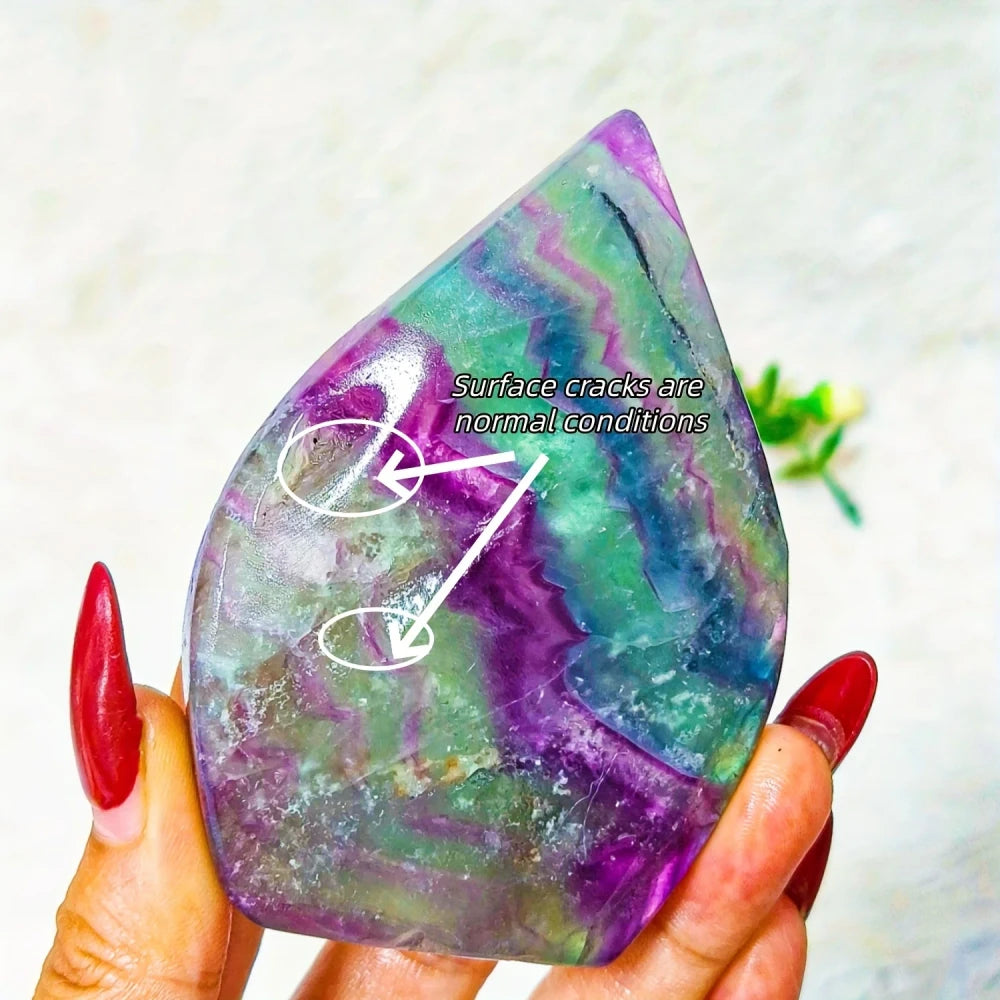 Green & Purple Natural Fluorite Tear Drop Crystal Tower