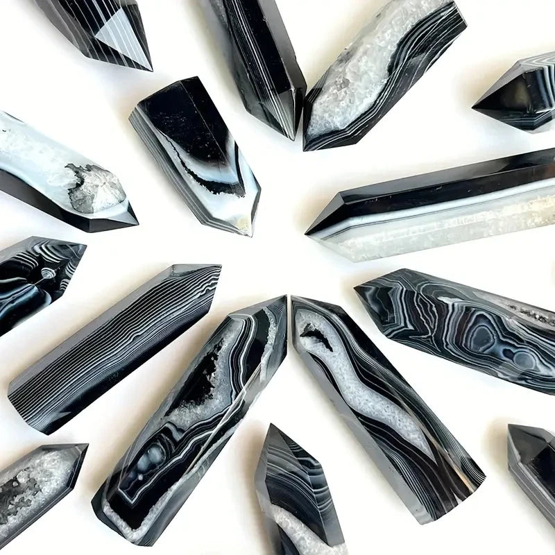 Natural Black Agate Crystal Tower