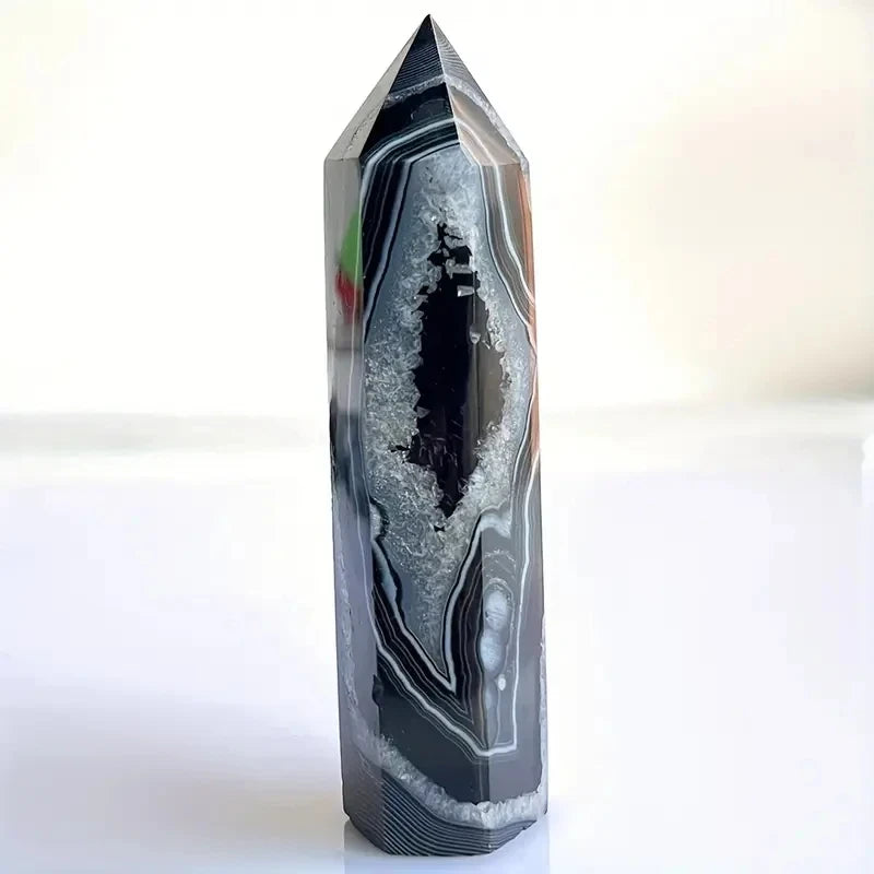 Natural Black Agate Crystal Tower