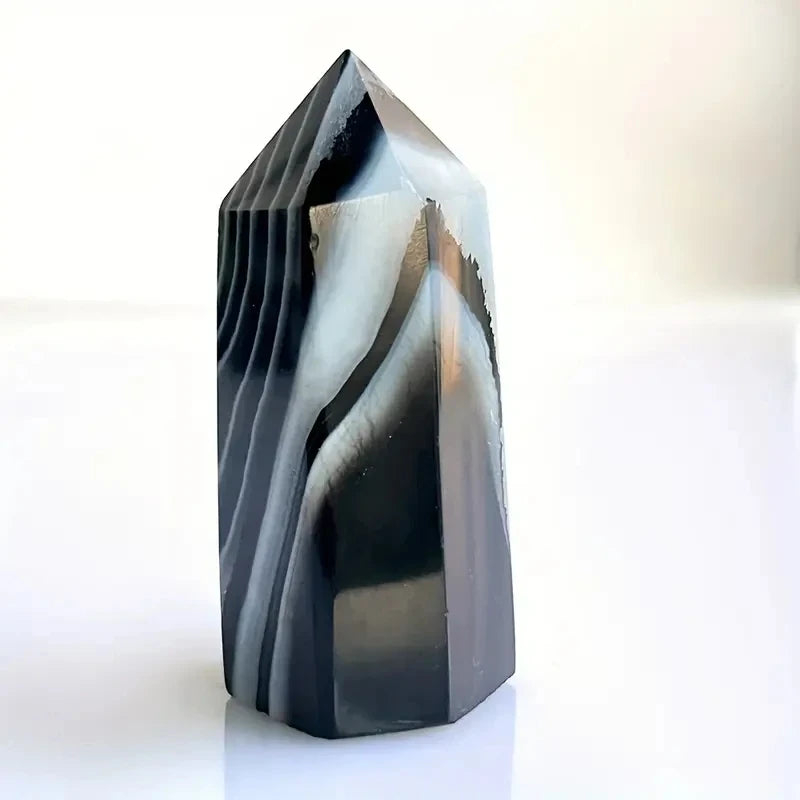 Natural Black Agate Crystal Tower