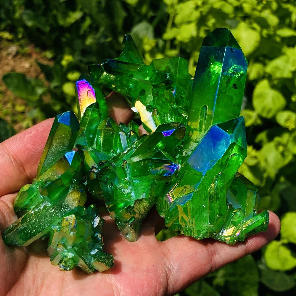 Green Halo Titanium Crystal Quartz Cluster