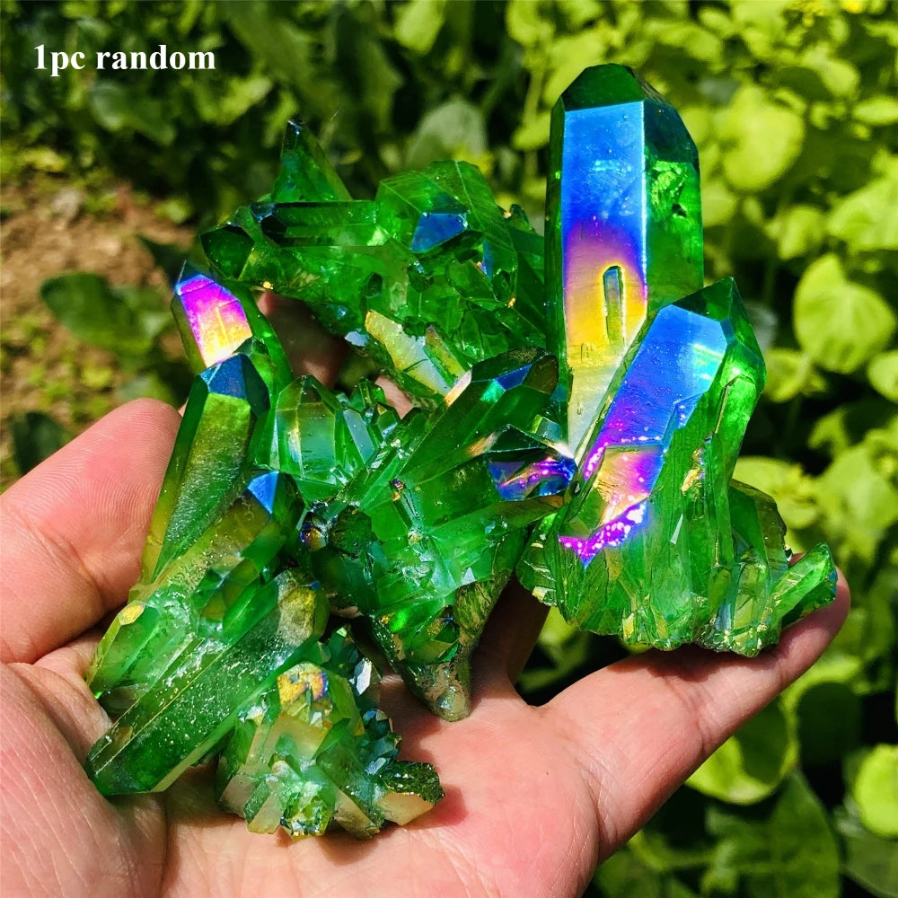 Green Halo Titanium Crystal Quartz Cluster
