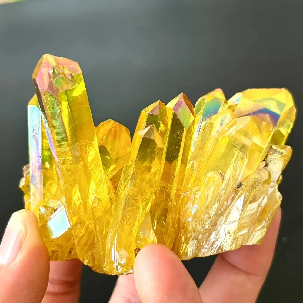 Rough Yellow Mineral Quartz Crystal Cluster