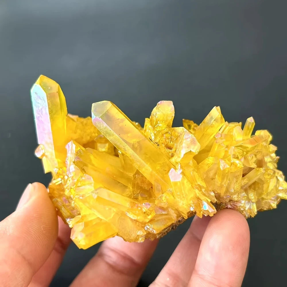 Rough Yellow Mineral Quartz Crystal Cluster